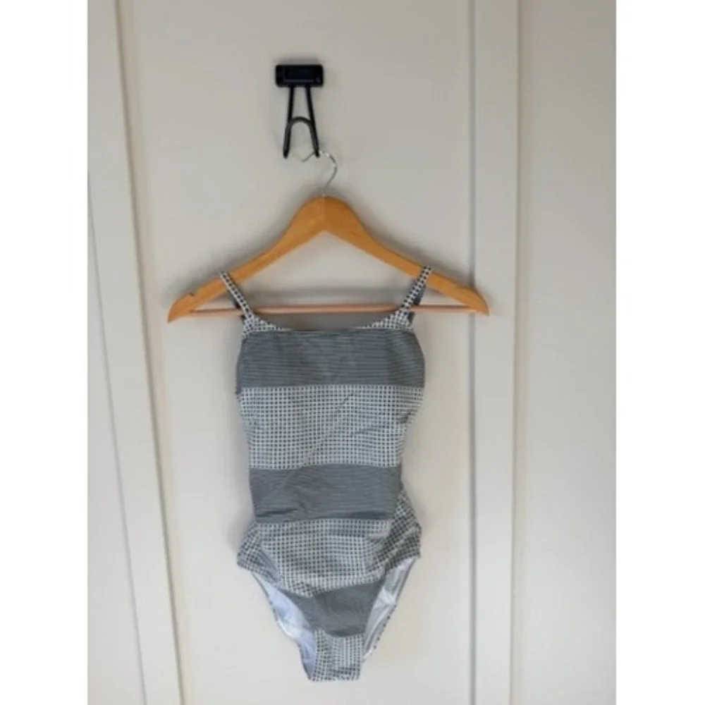 Lemlem Semira One Piece Swimsuit Vanilla Black White Striped Checkered XS NEW